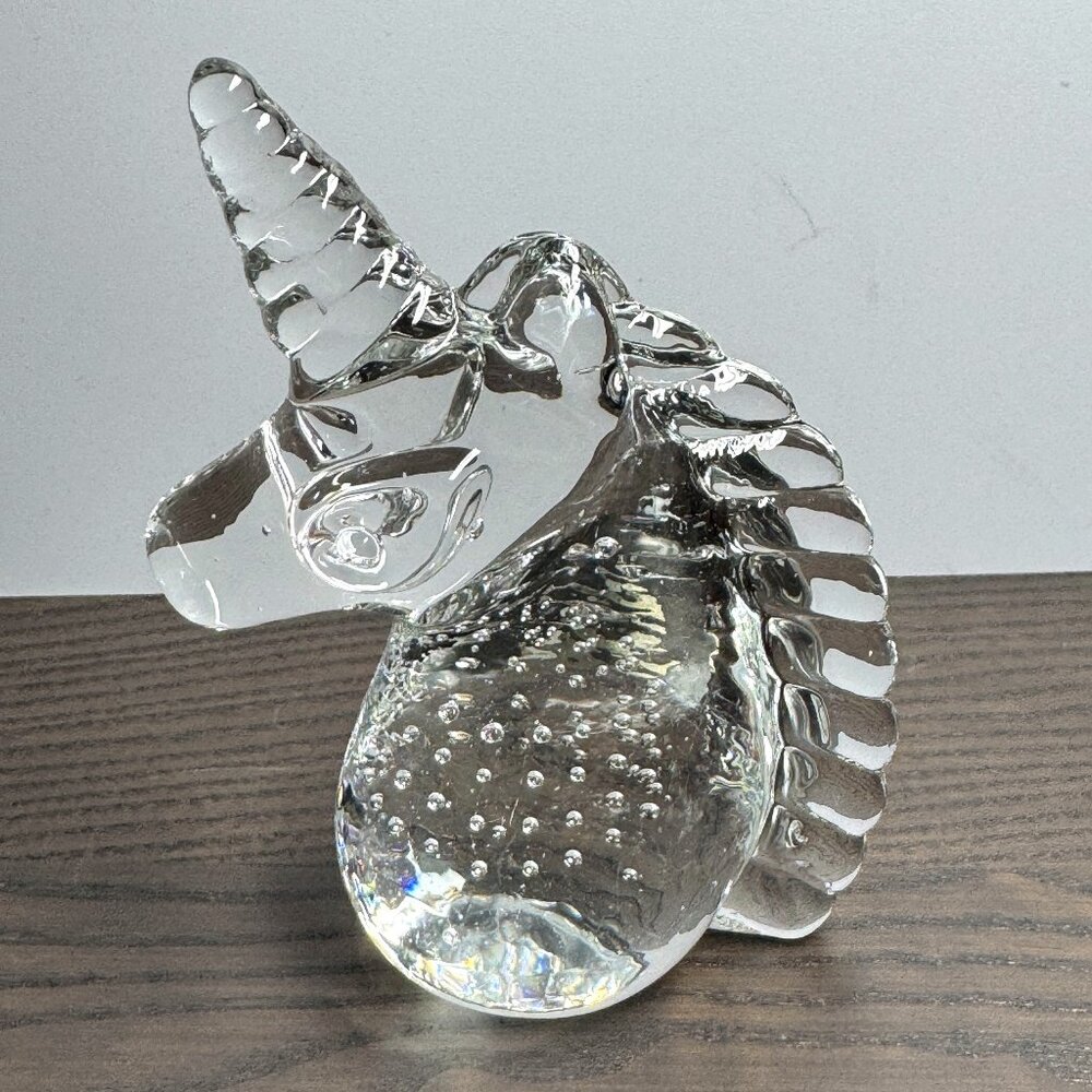 Clear Blown Glass Unicorn Ring Holder or Paperweight Controlled Bubbles *read*